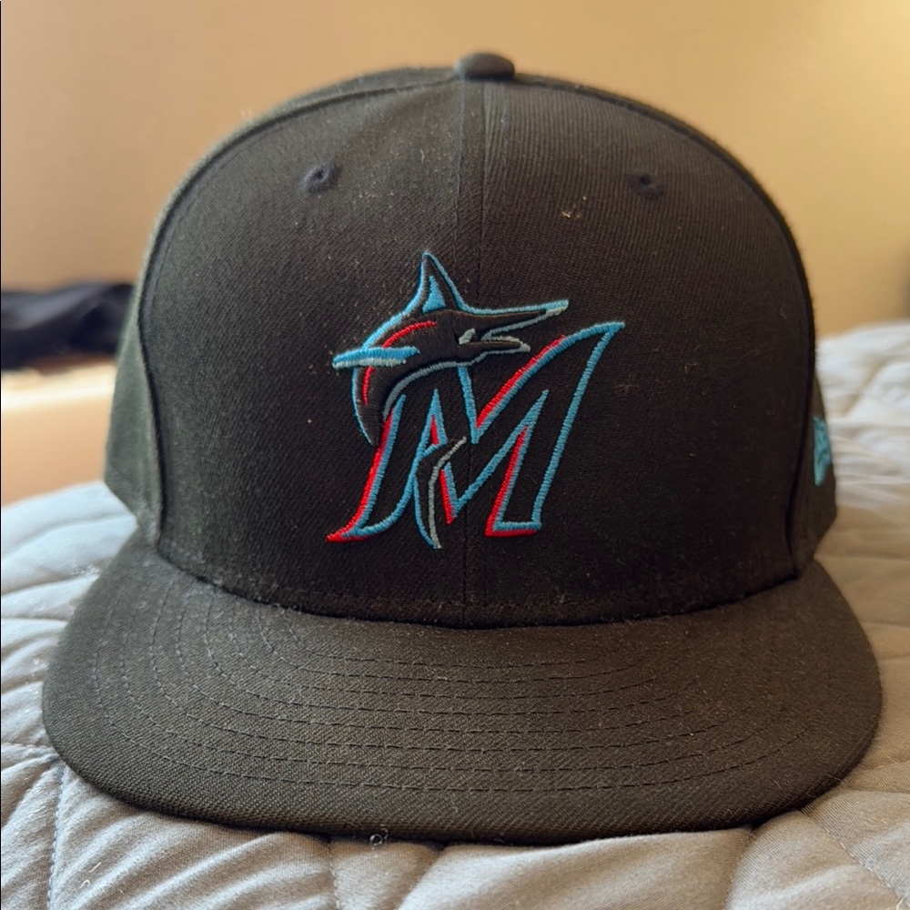 Black Baseball Marlins Cap with Logo